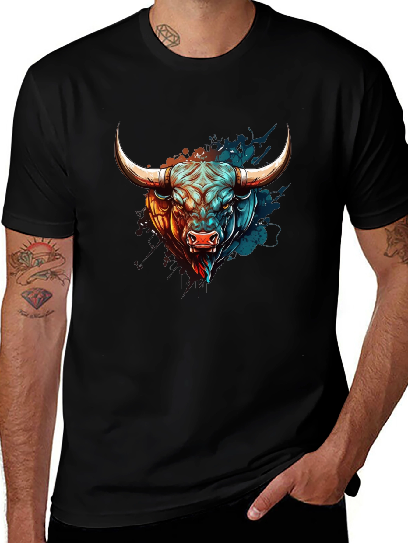 Bull Graphic Print T-Shirt - Mens Black Tee