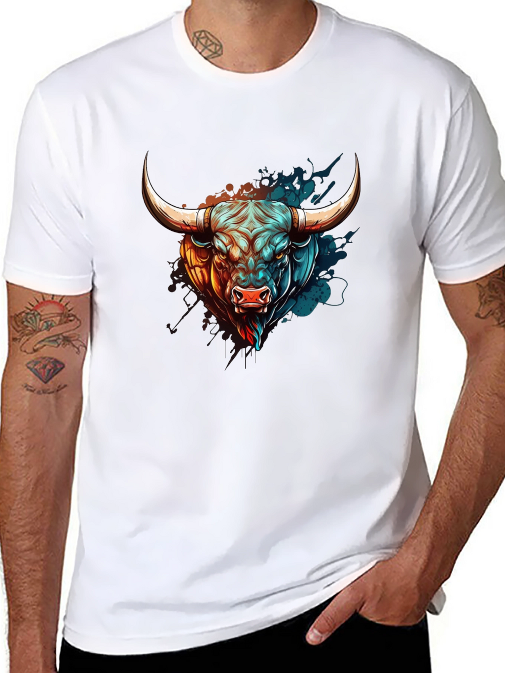 Bull Graphic Print T-Shirt - Mens Black Tee
