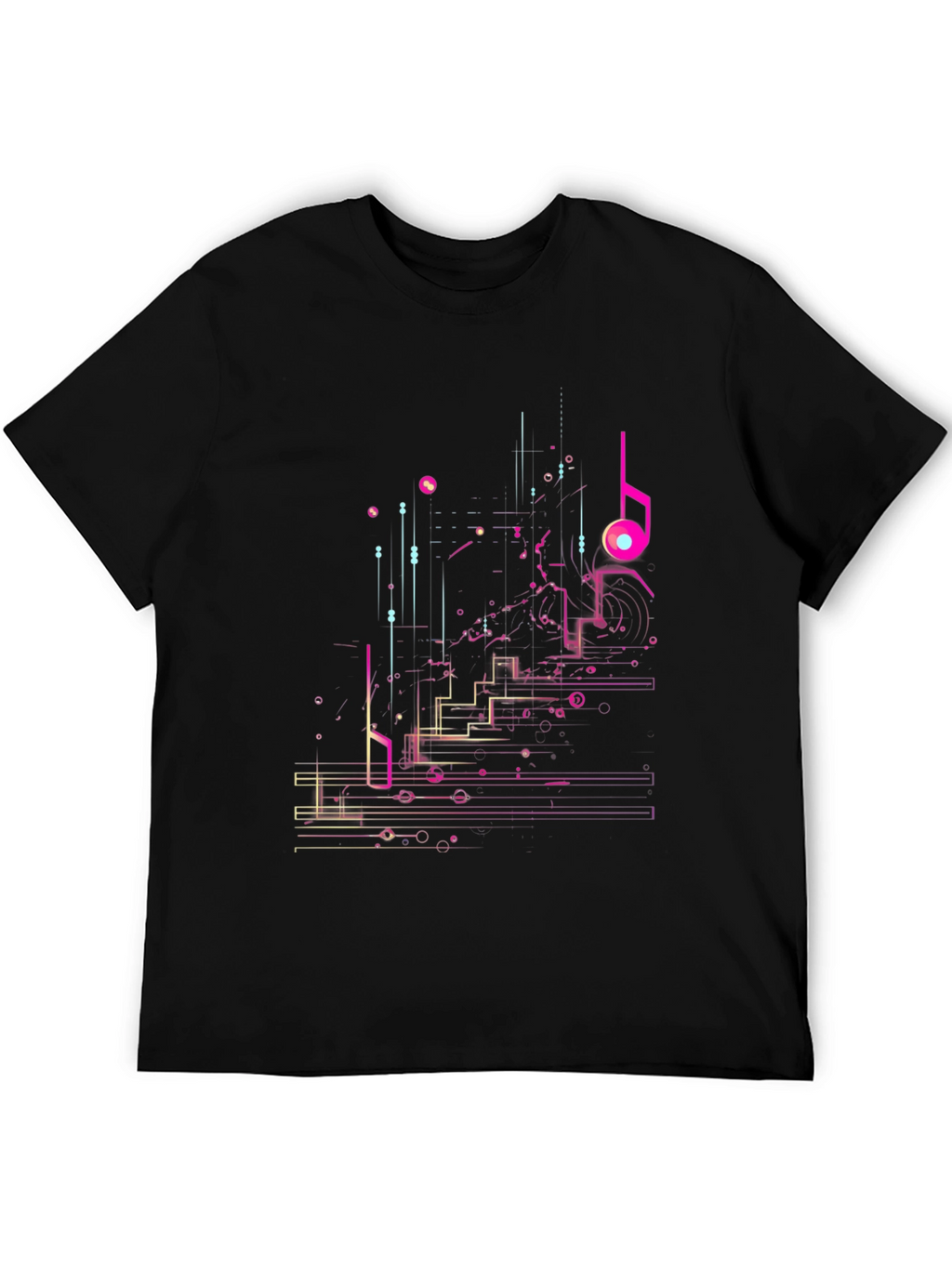 Abstract Music Note Graphic Tee - Black