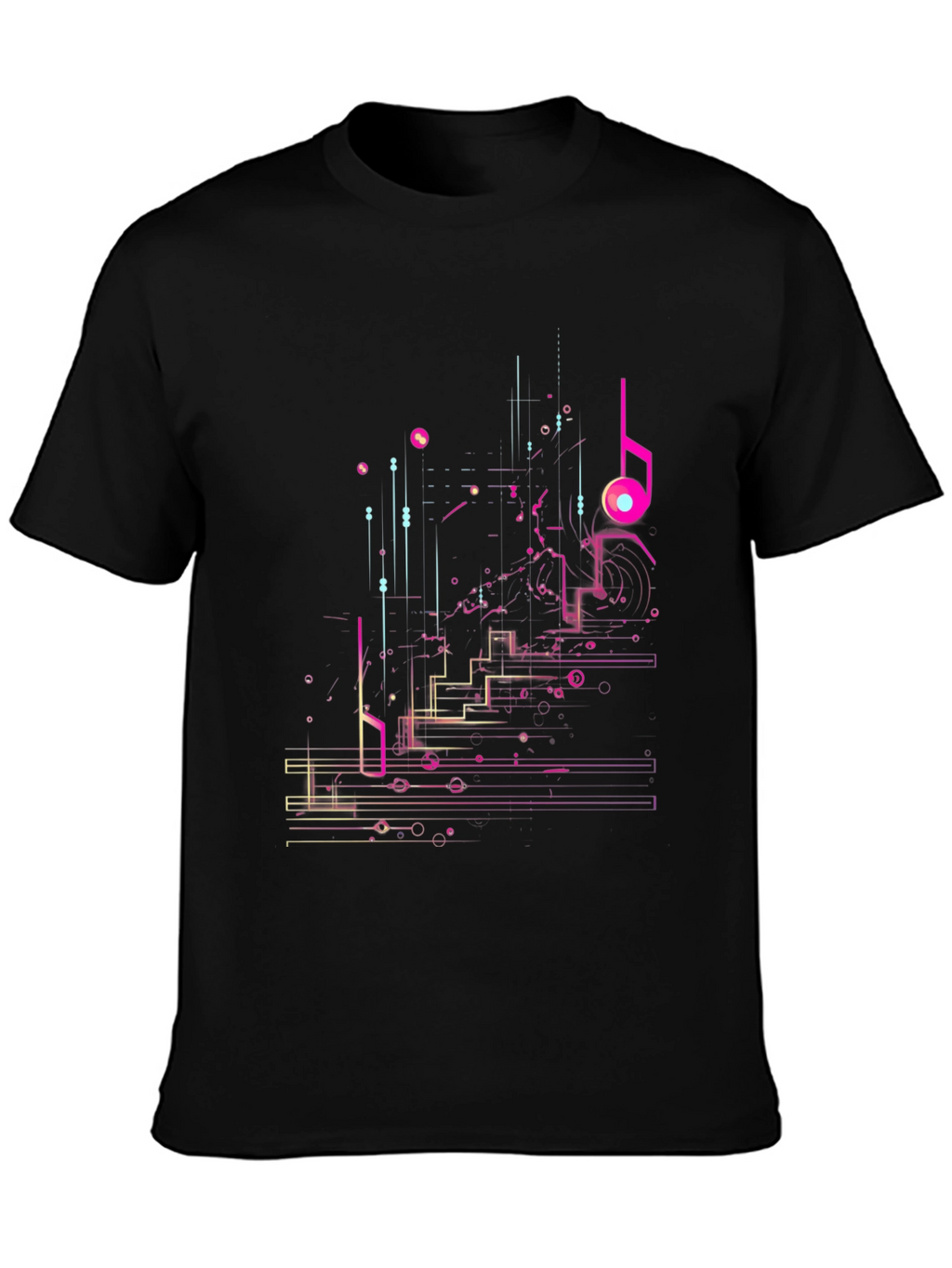 Abstract Music Note Graphic Tee - Black