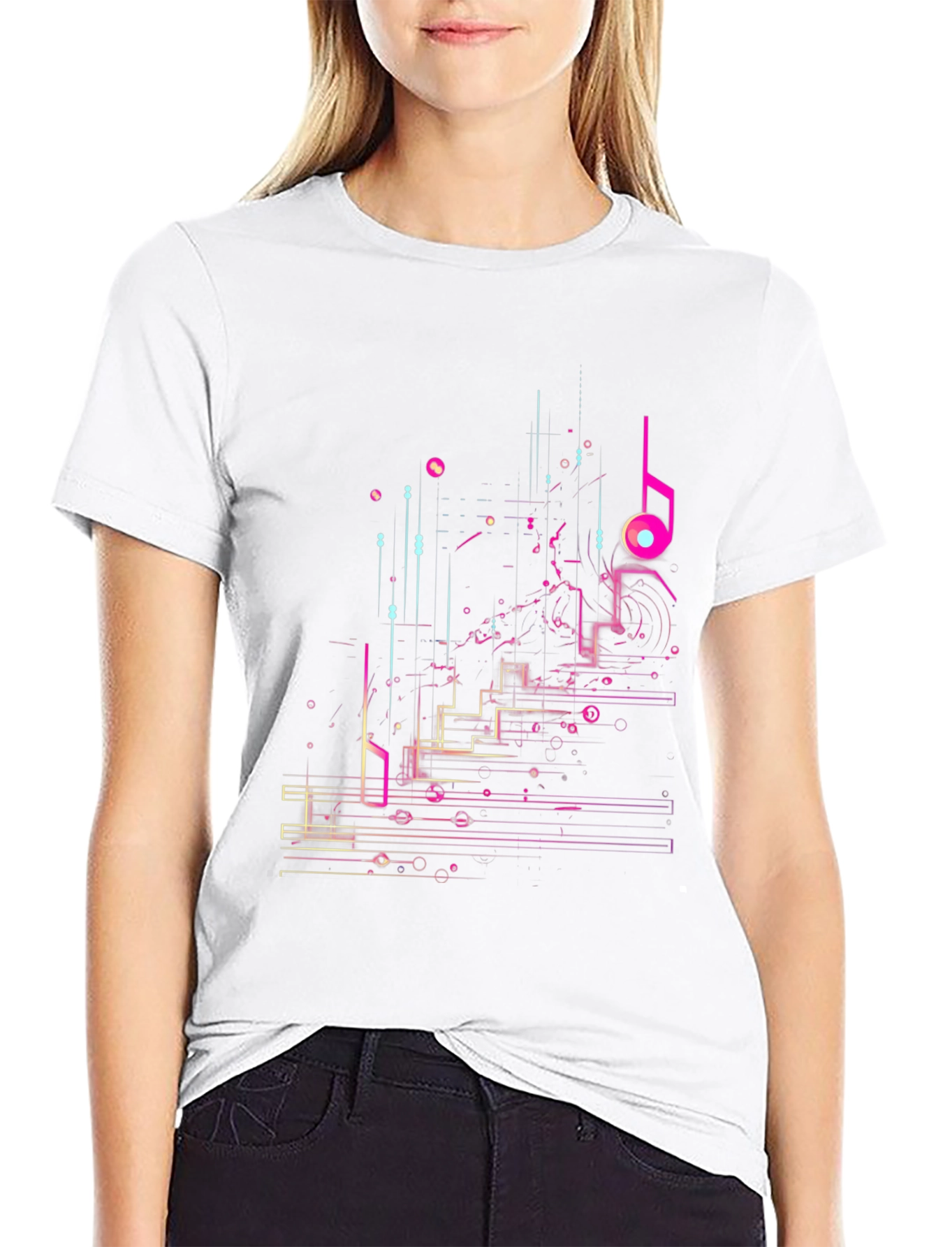 Abstract Music Note Graphic Tee - Black