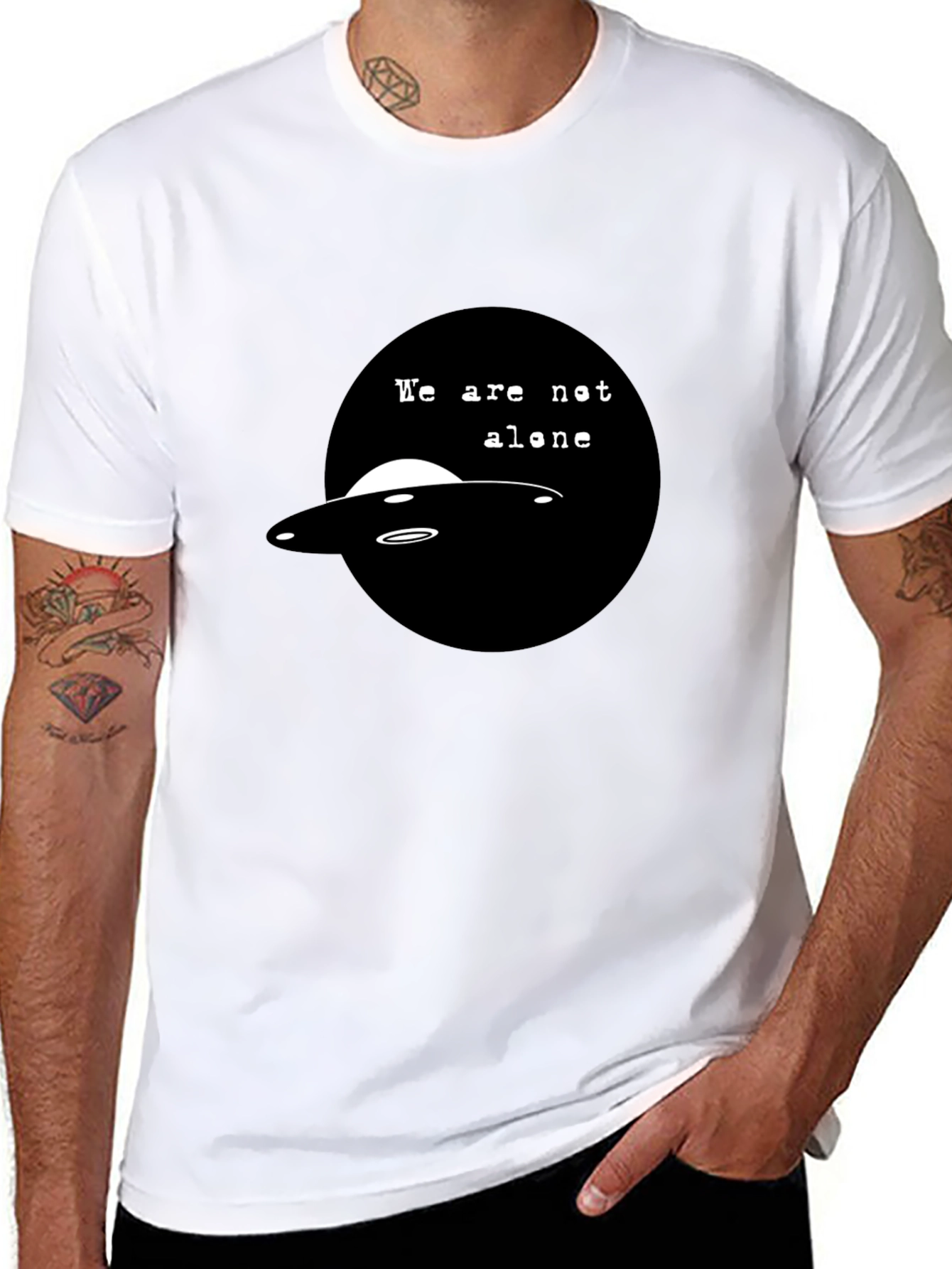 UFO We Are Not Alone Graphic Black T-Shirt