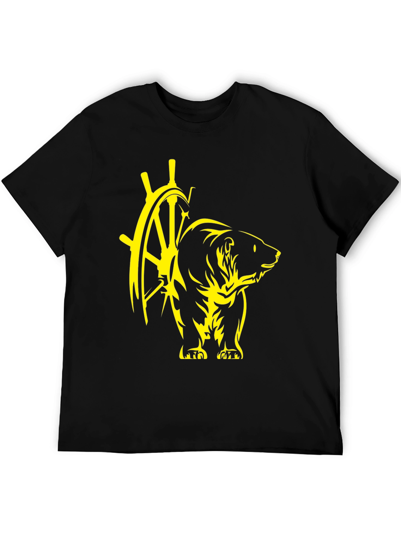 Black Bear & Ship Wheel Graphic Tee - Nautical Style