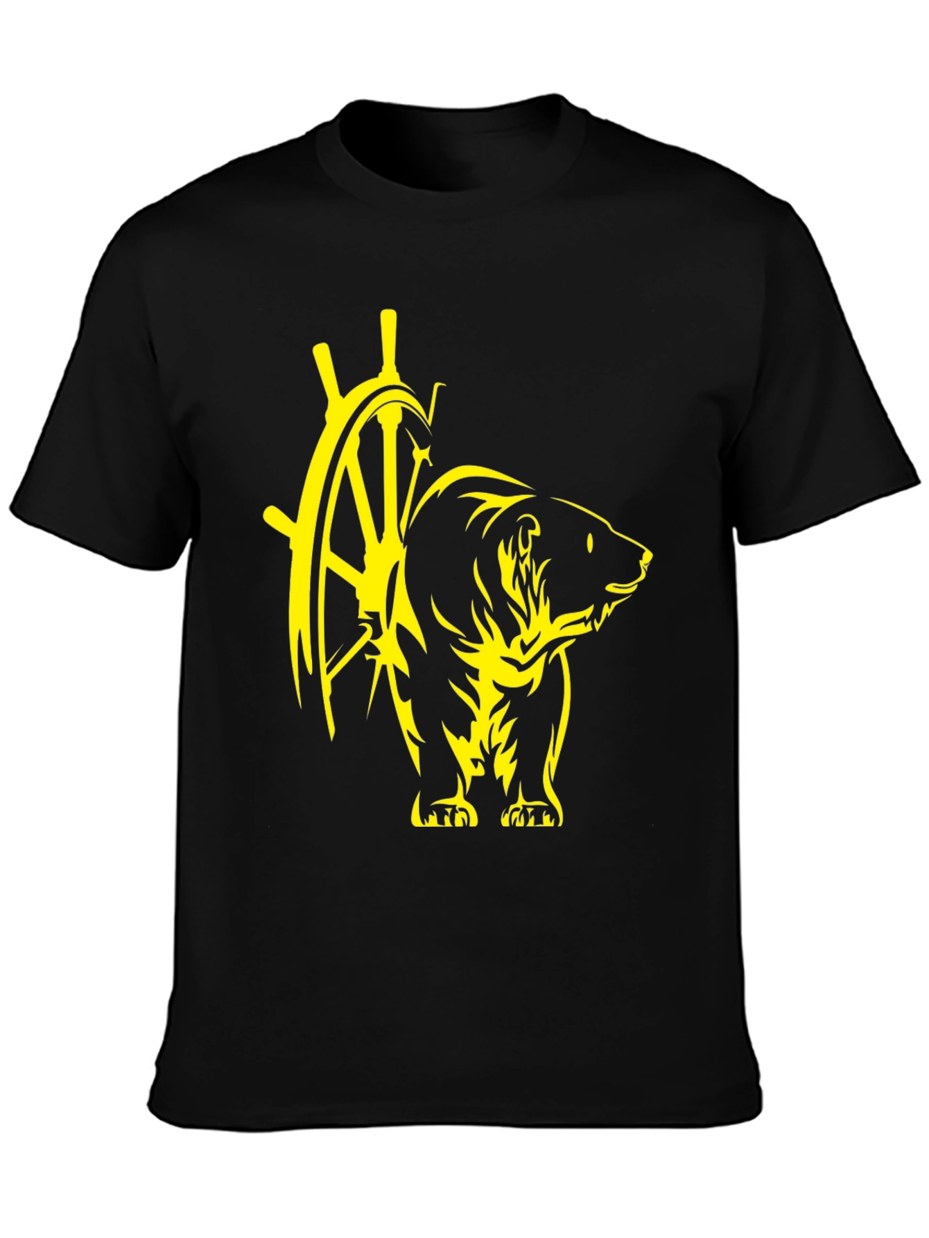 Black Bear & Ship Wheel Graphic Tee - Nautical Style