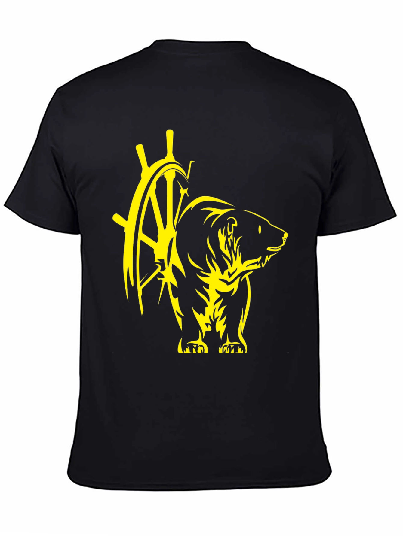 Black Bear & Ship Wheel Graphic Tee - Nautical Style