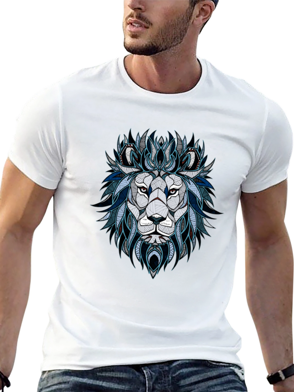 Geometric Lion Graphic Tee - Stylish Mens T-Shirt