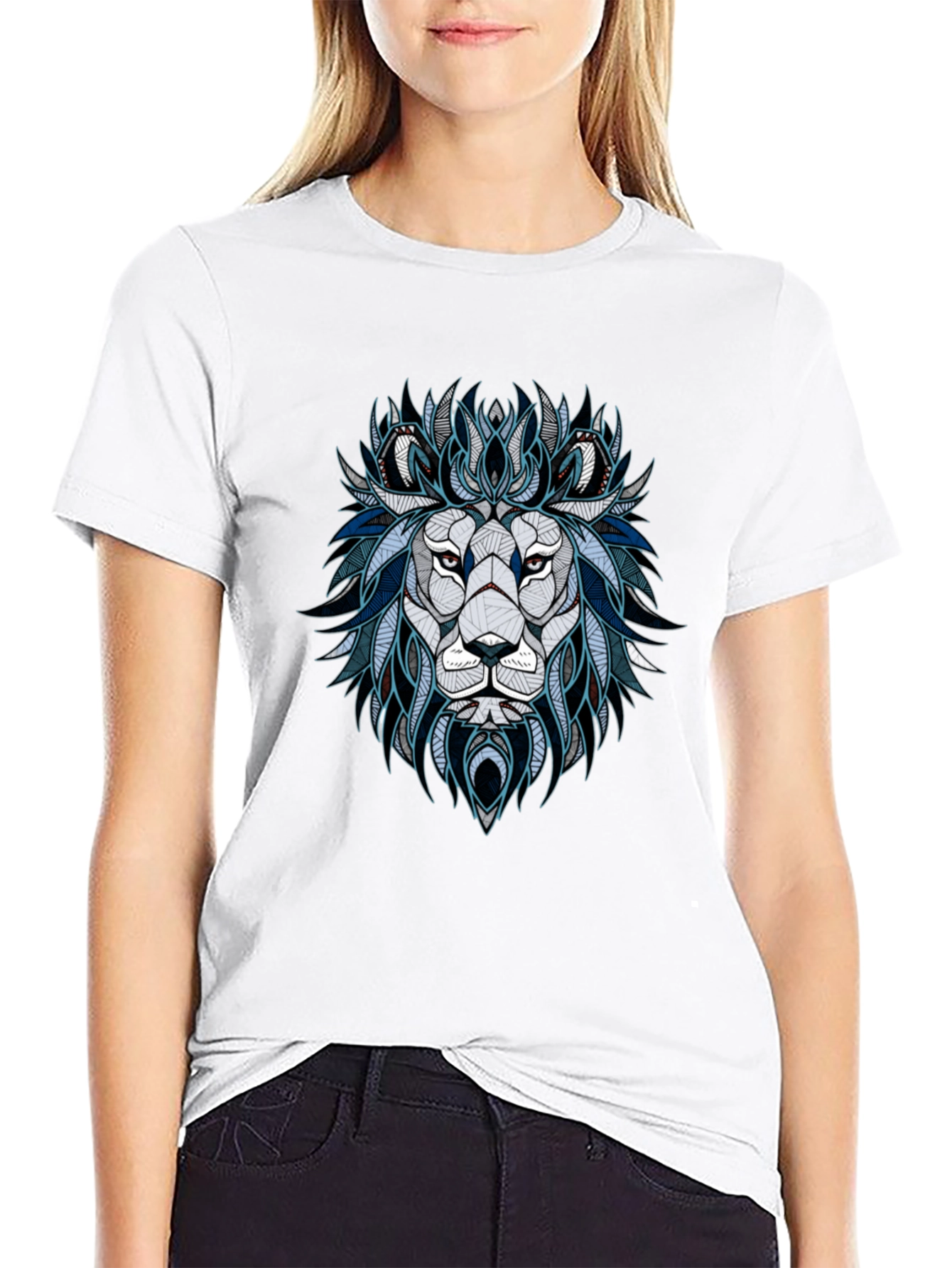 Geometric Lion Graphic Tee - Stylish Mens T-Shirt