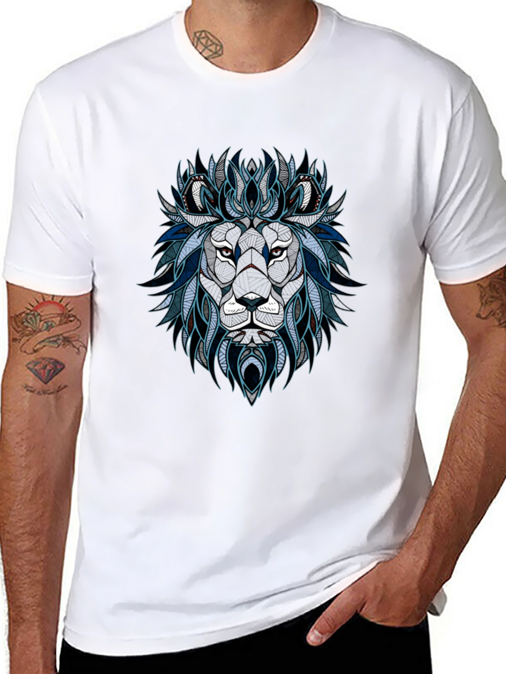 Geometric Lion Graphic Tee - Stylish Mens T-Shirt