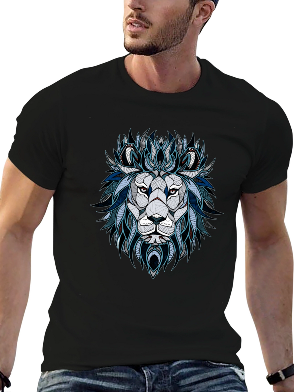 Geometric Lion Graphic Tee - Stylish Mens T-Shirt