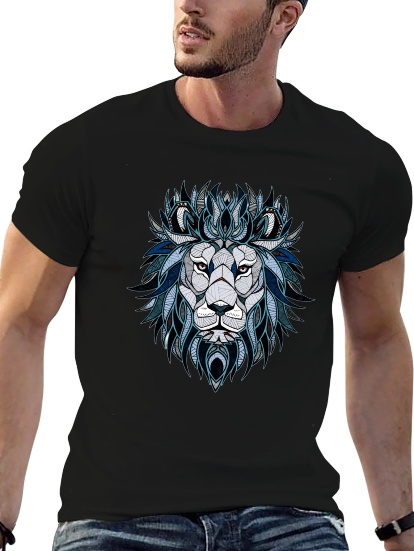 Geometric Lion Graphic Tee - Stylish Mens T-Shirt