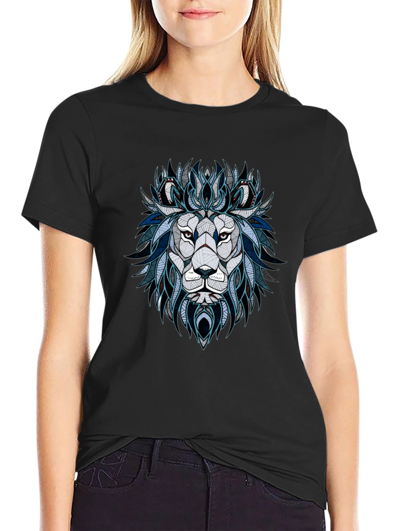 Geometric Lion Graphic Tee - Stylish Mens T-Shirt