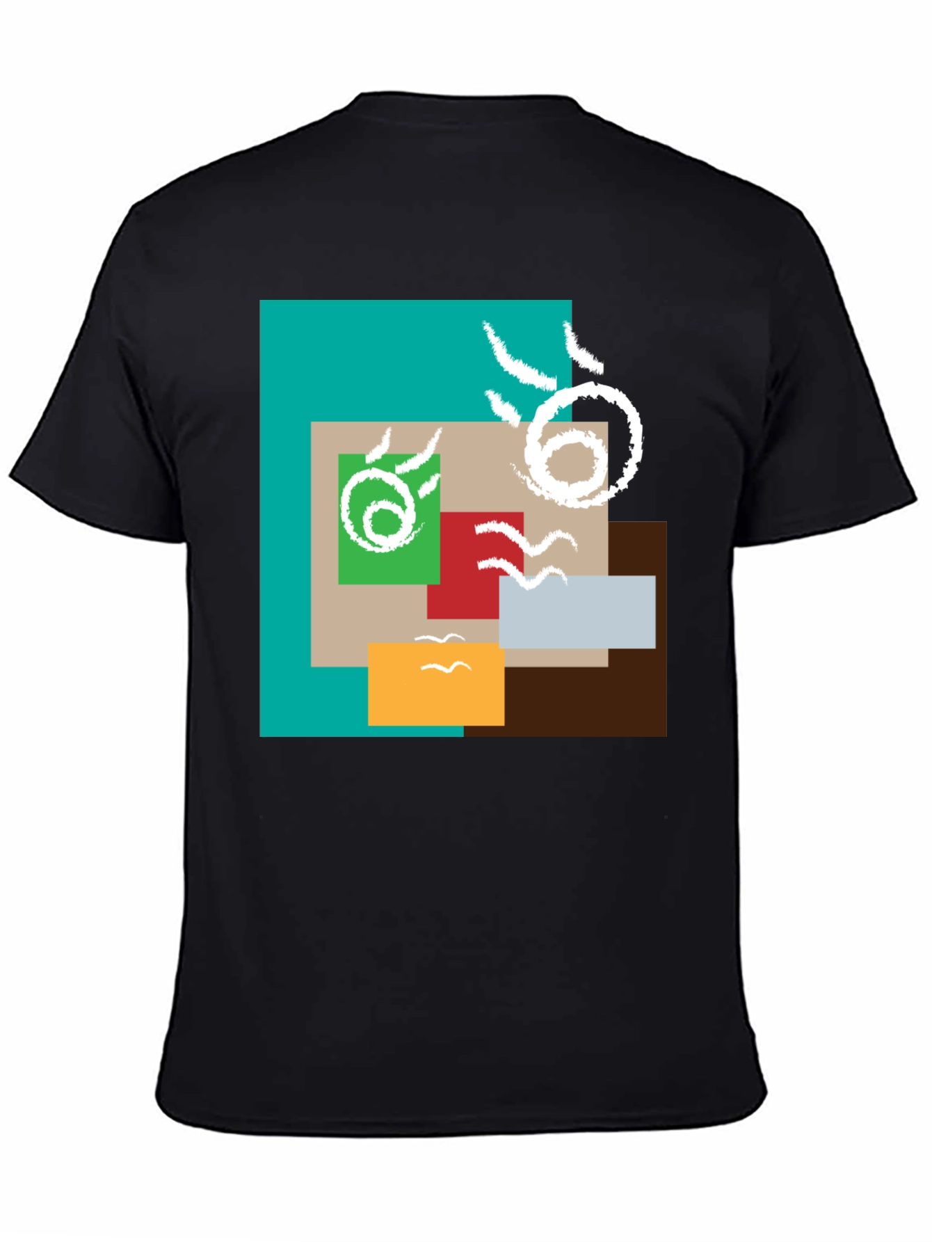 Abstract Squares Graphic Print Black Tee