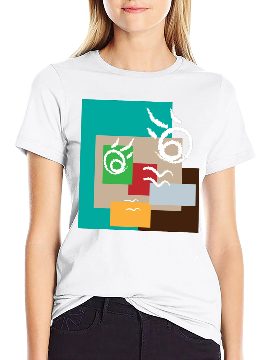 Abstract Squares Graphic Print Black Tee