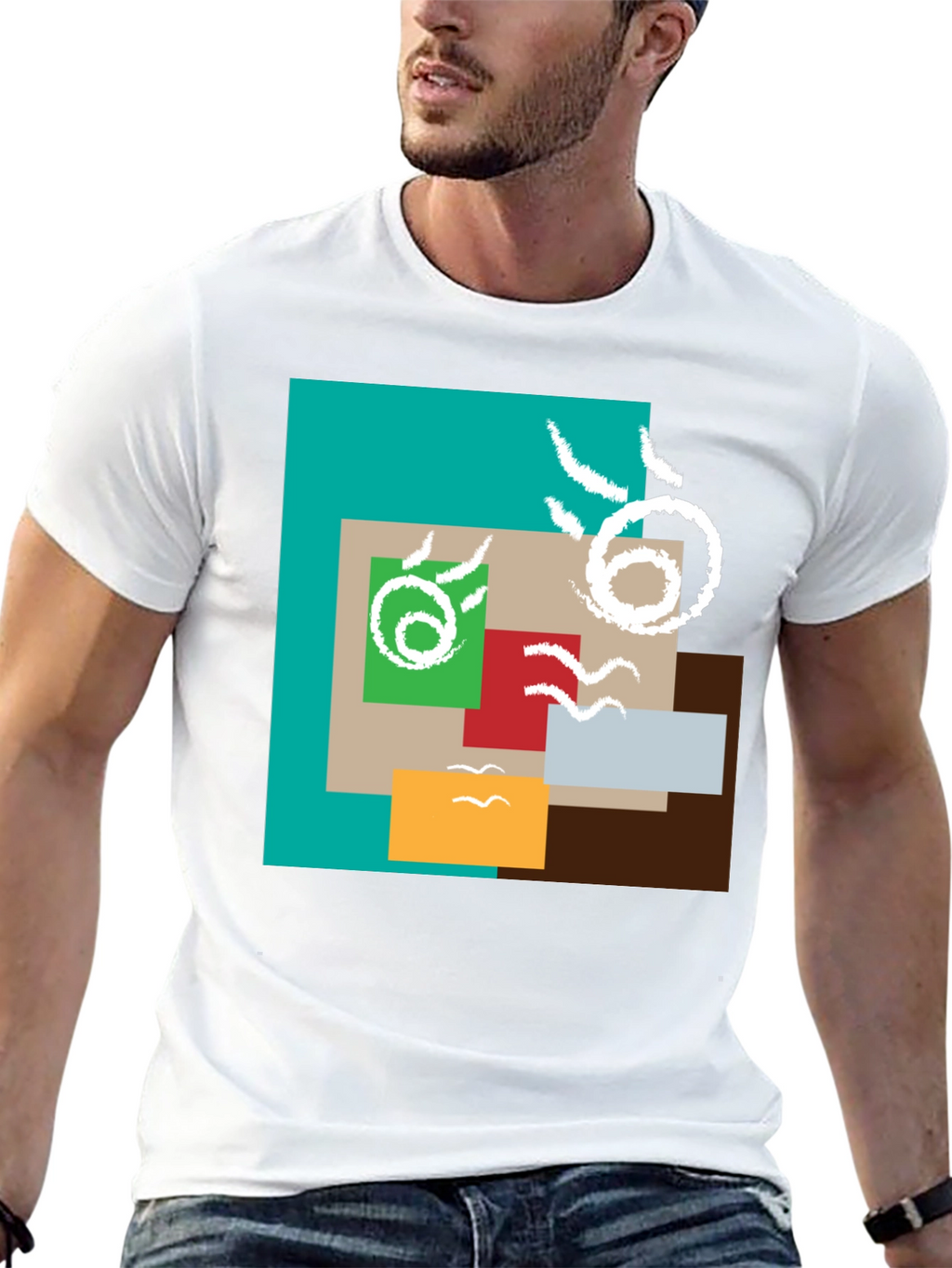 Abstract Squares Graphic Print Black Tee