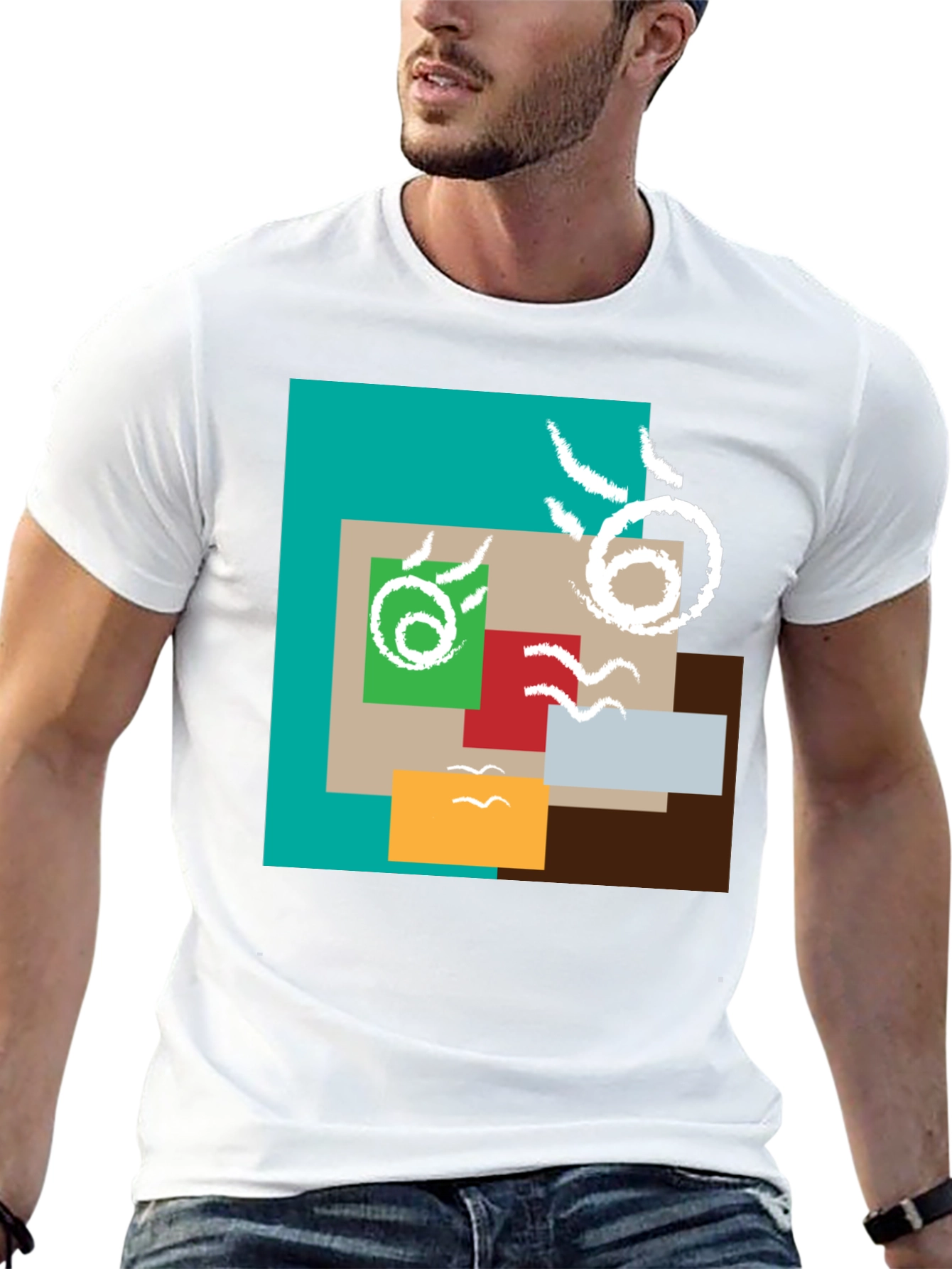 Abstract Squares Graphic Print Black Tee