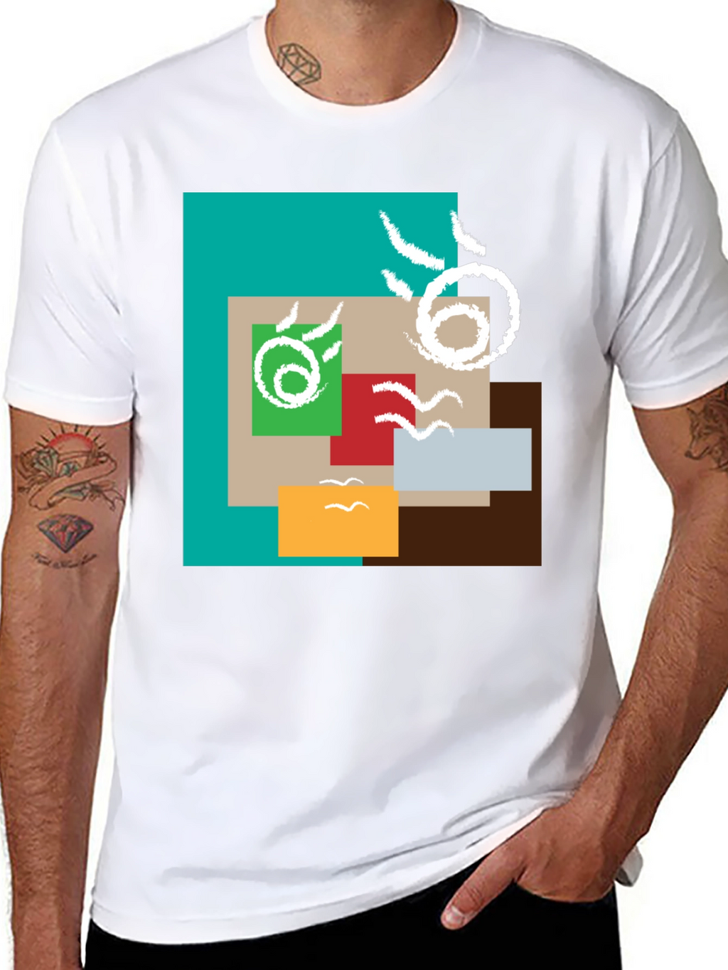 Abstract Squares Graphic Print Black Tee