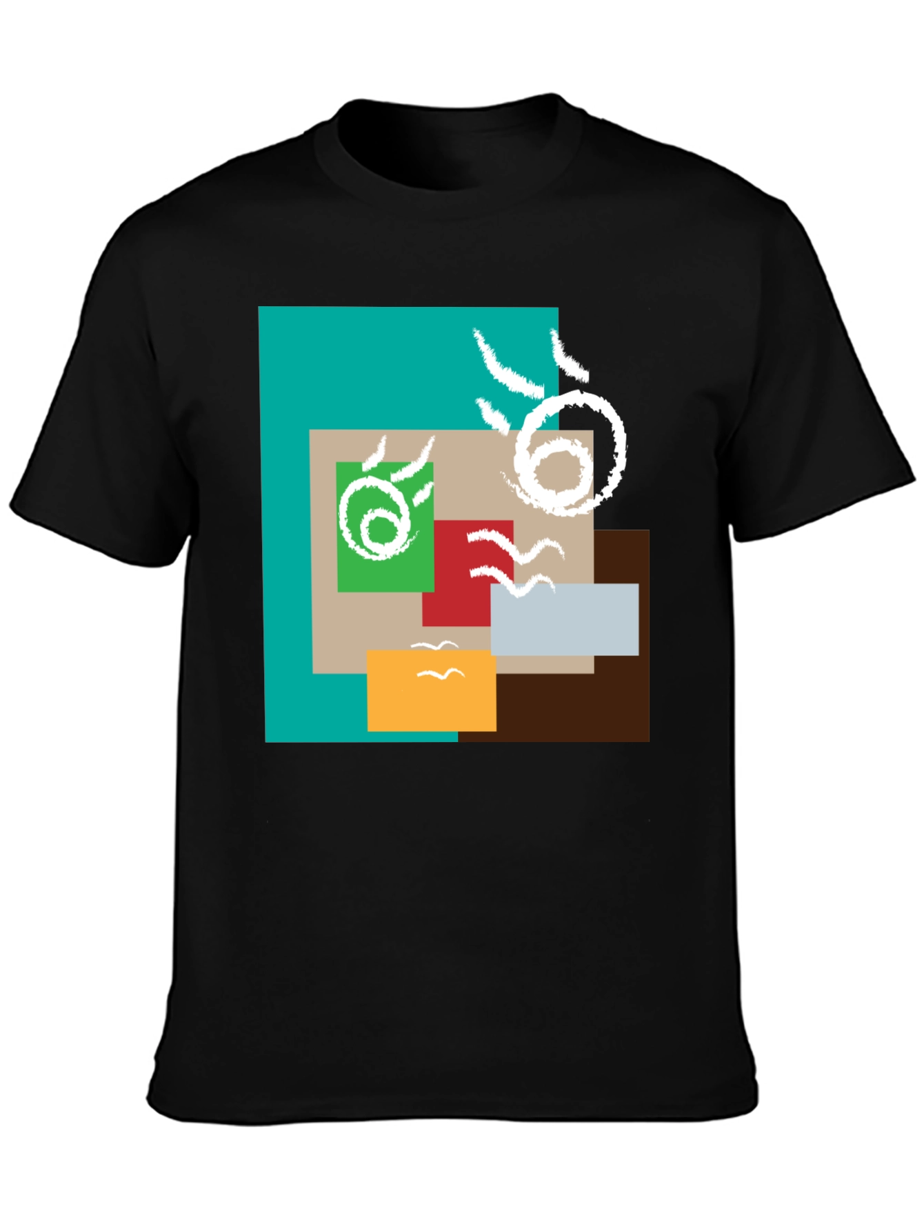 Abstract Squares Graphic Print Black Tee