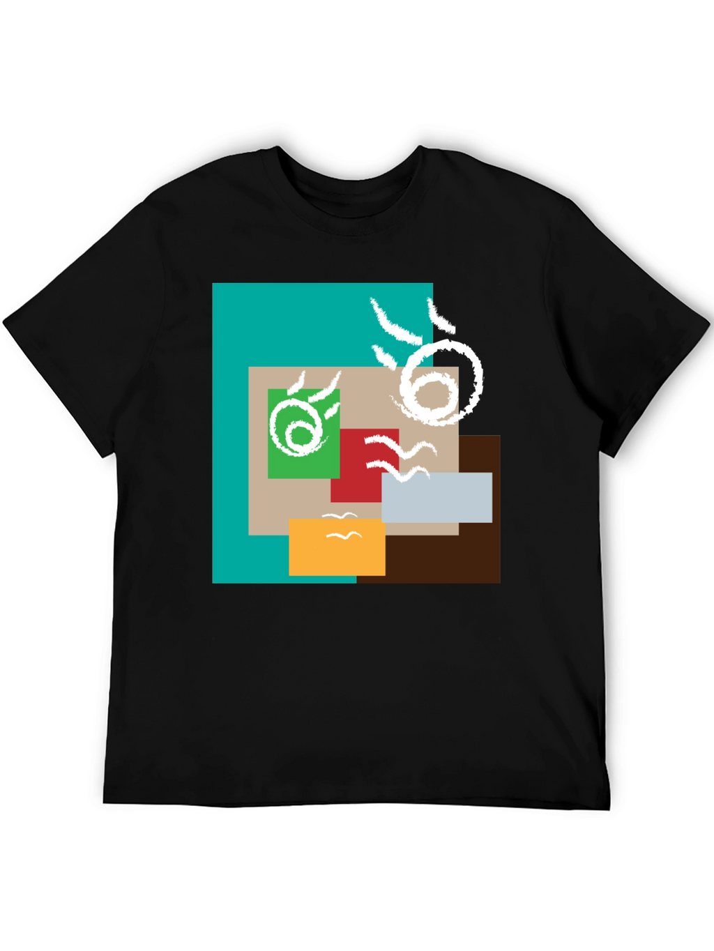 Abstract Squares Graphic Print Black Tee