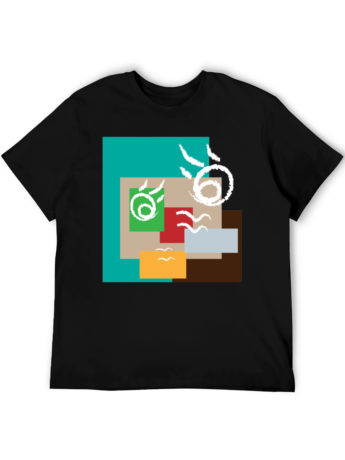 Abstract Squares Graphic Print Black Tee