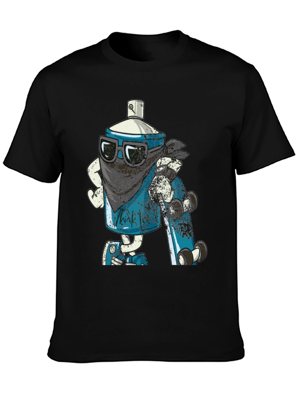 Cool Cartoon Spray Can on Black T-Shirt