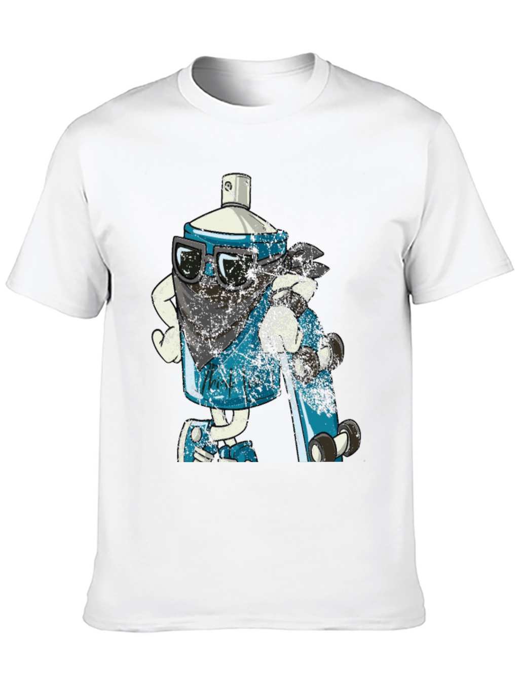 Cool Cartoon Spray Can on Black T-Shirt