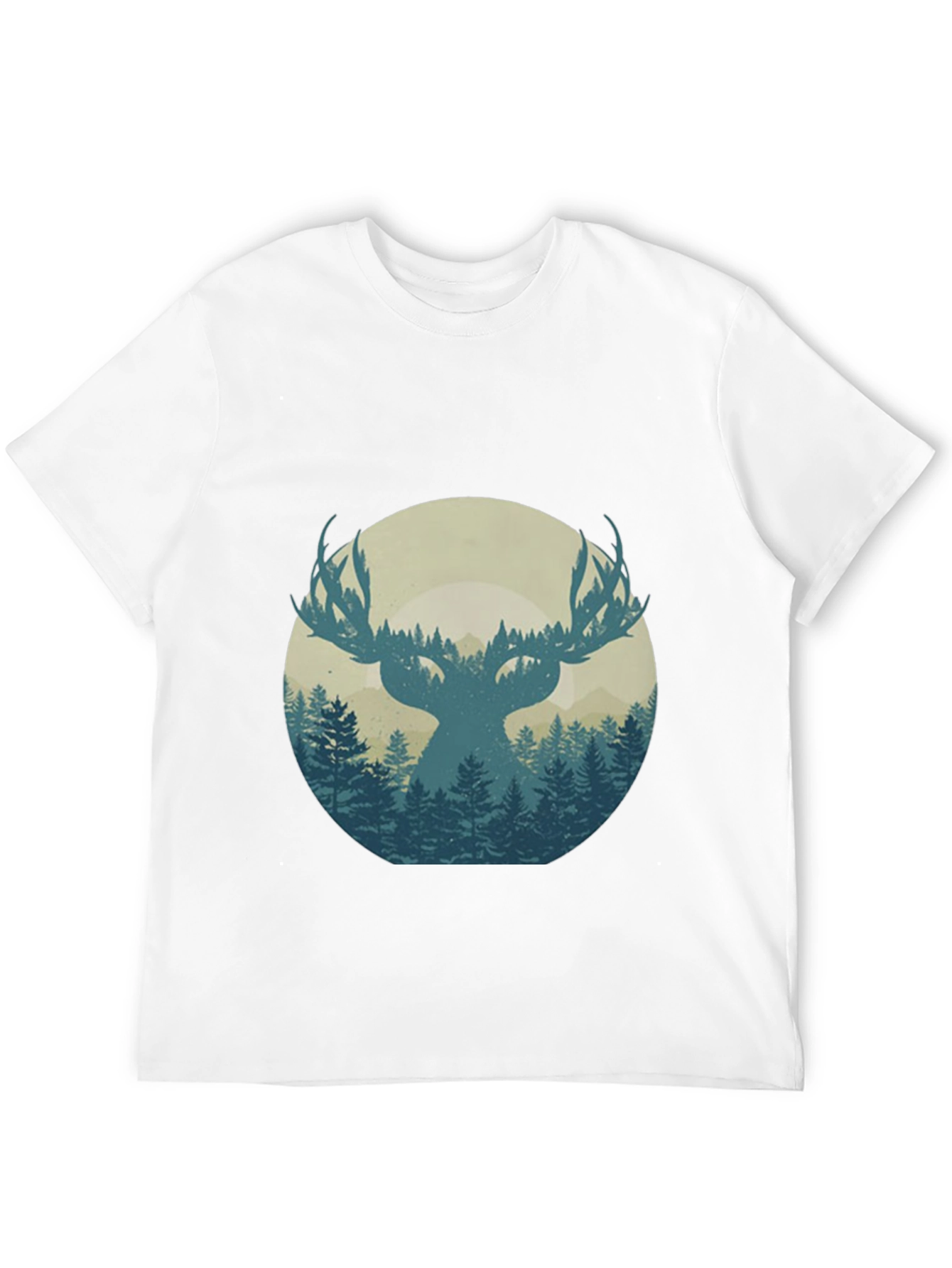 Nature Deer Silhouette Graphic Tee - Mens Black T-Shirt