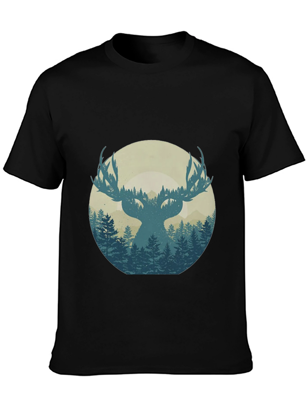 Nature Deer Silhouette Graphic Tee - Mens Black T-Shirt