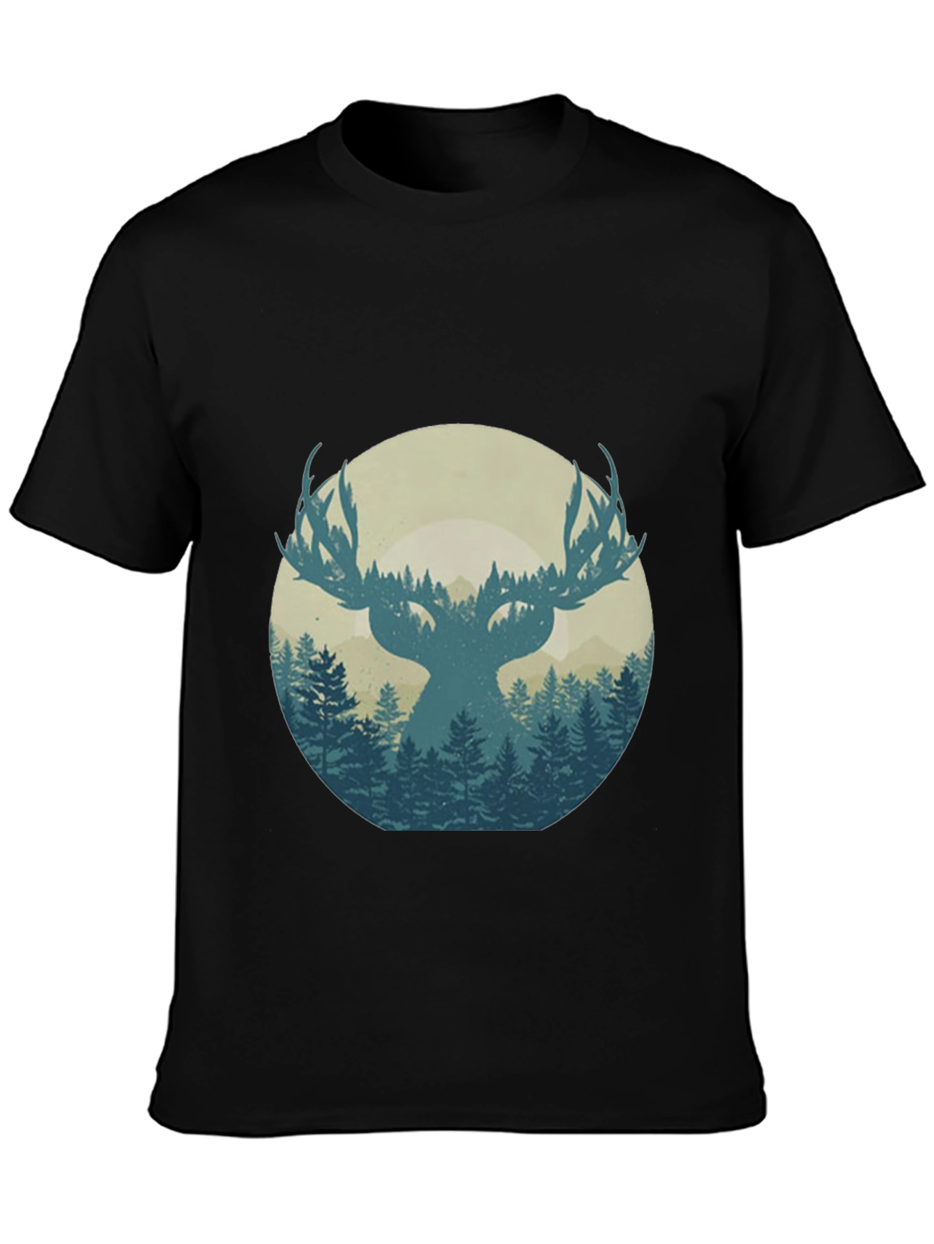 Nature Deer Silhouette Graphic Tee - Mens Black T-Shirt