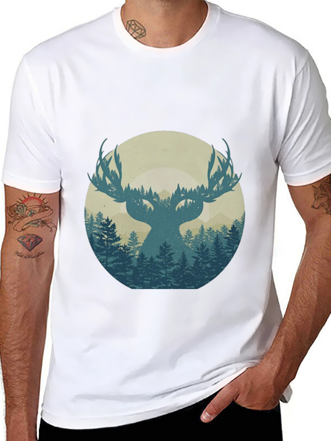 Nature Deer Silhouette Graphic Tee - Mens Black T-Shirt