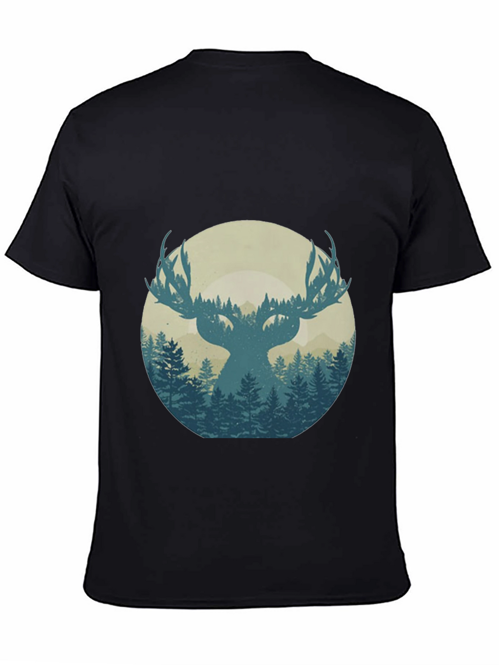 Nature Deer Silhouette Graphic Tee - Mens Black T-Shirt