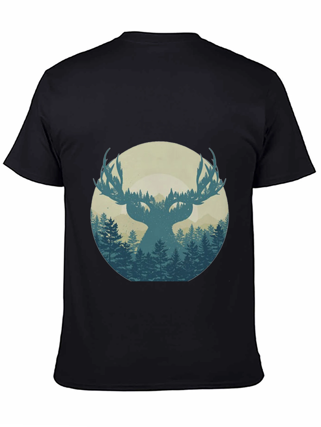 Nature Deer Silhouette Graphic Tee - Mens Black T-Shirt