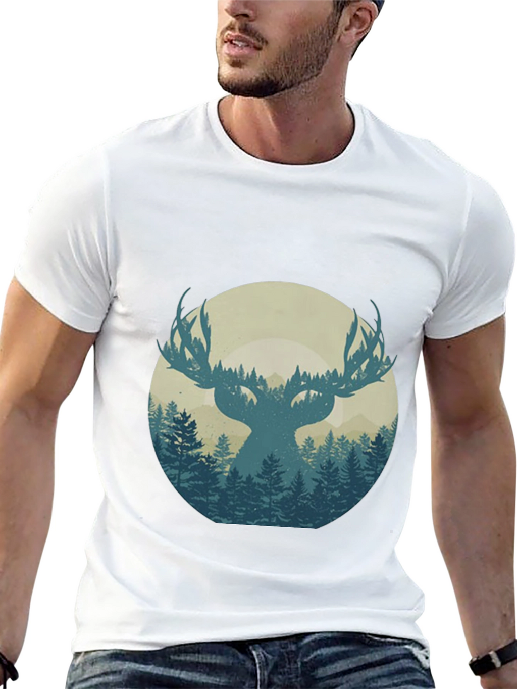 Nature Deer Silhouette Graphic Tee - Mens Black T-Shirt