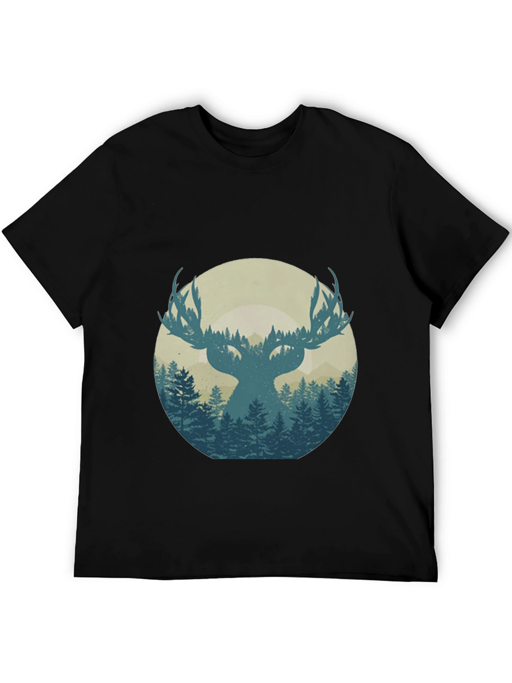 Nature Deer Silhouette Graphic Tee - Mens Black T-Shirt