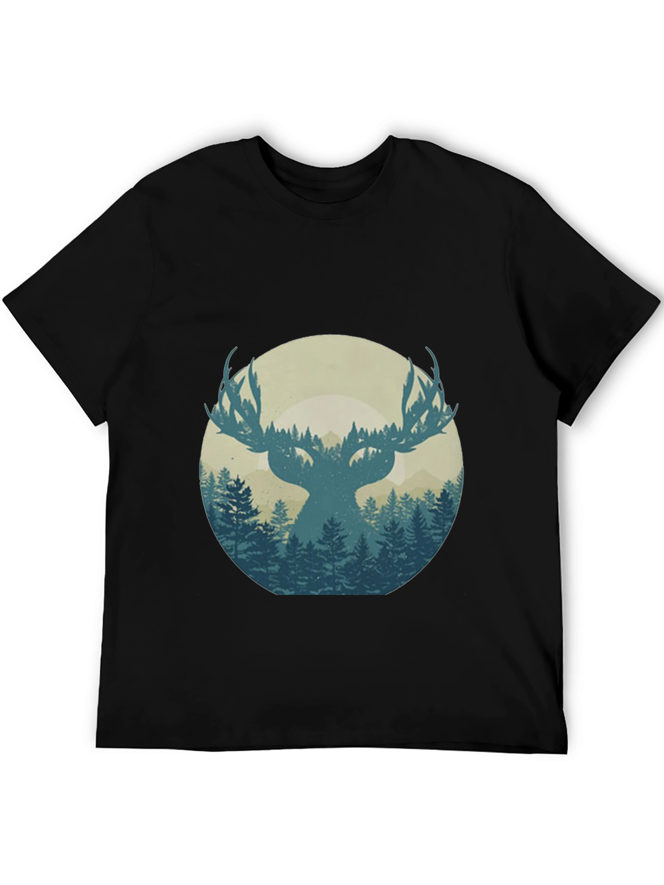 Nature Deer Silhouette Graphic Tee - Mens Black T-Shirt