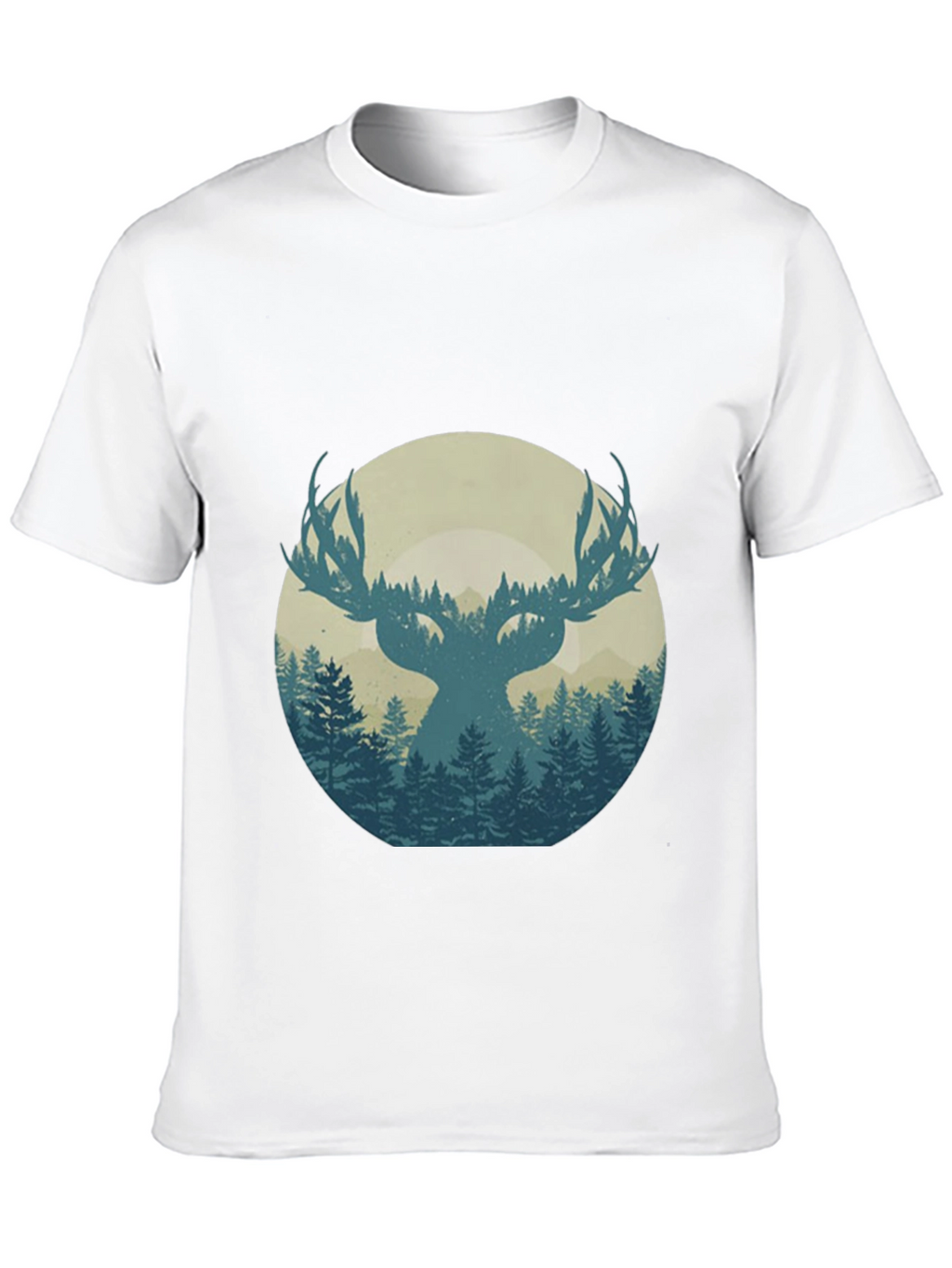 Nature Deer Silhouette Graphic Tee - Mens Black T-Shirt