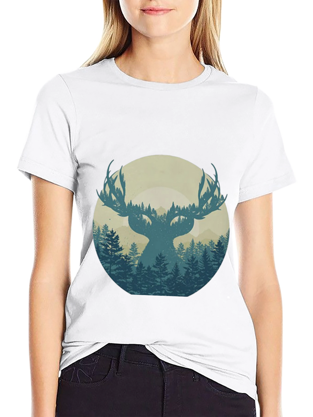 Nature Deer Silhouette Graphic Tee - Mens Black T-Shirt