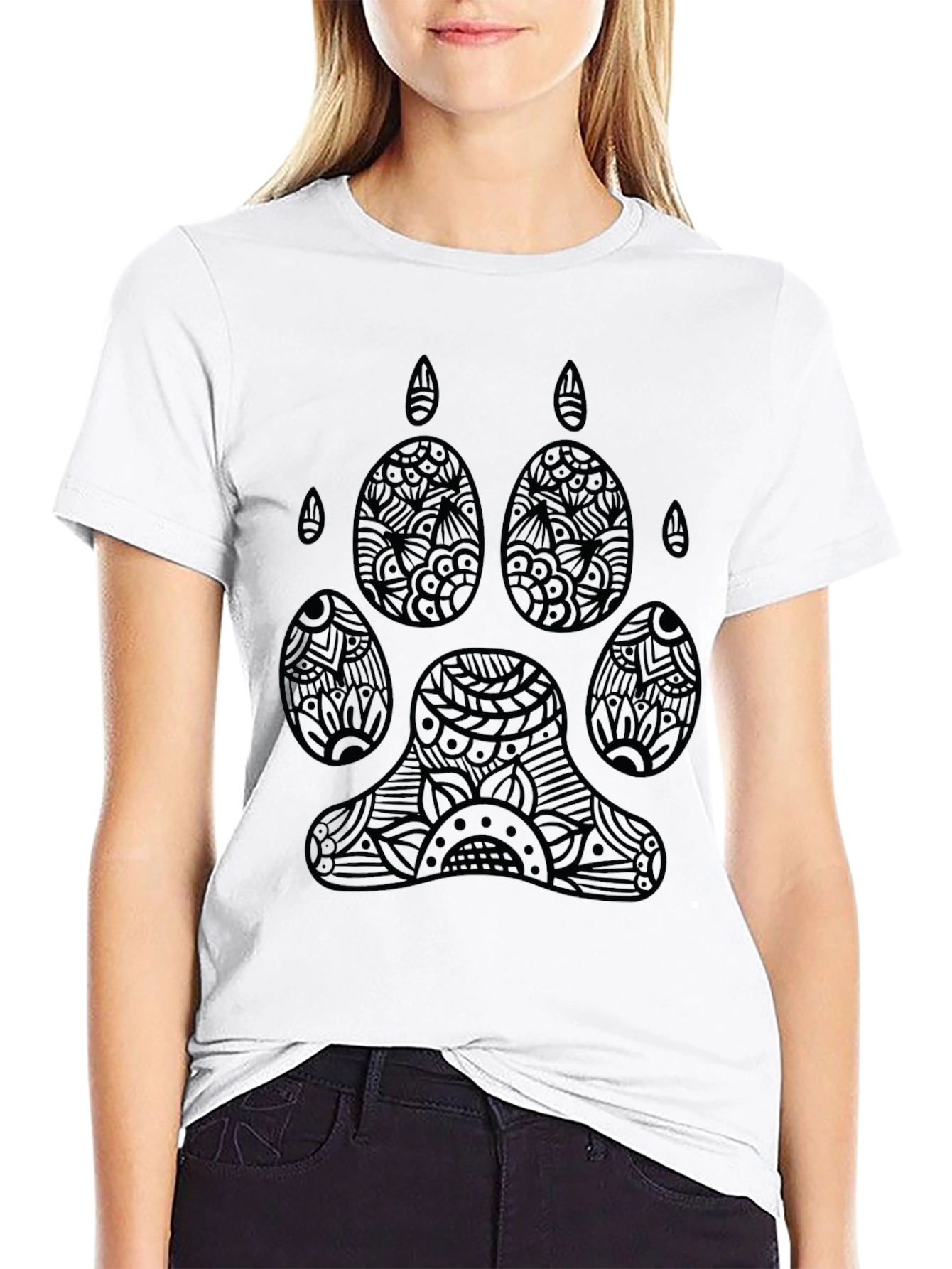 Abstract Paw Print Graphic Black T-Shirt
