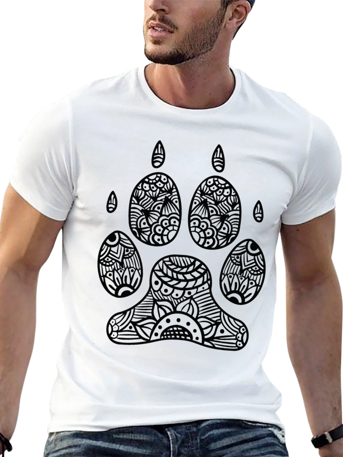 Abstract Paw Print Graphic Black T-Shirt