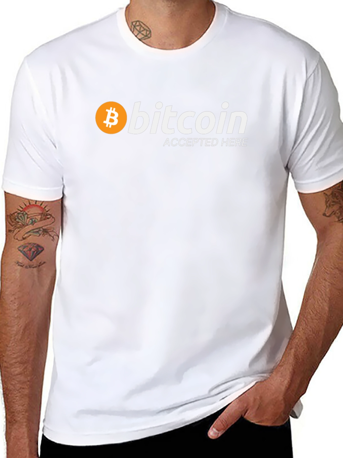 Bitcoin Accepted Here Black T-Shirt Crypto Currency Tee