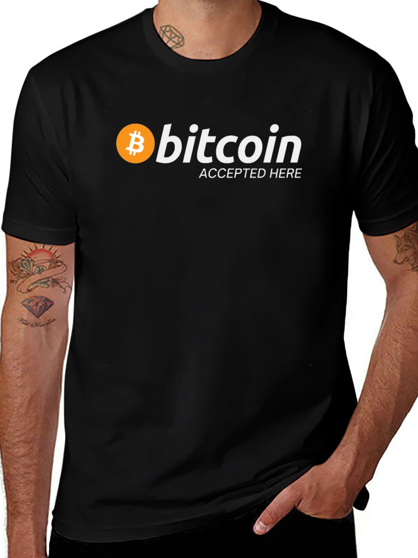 Bitcoin Accepted Here Black T-Shirt Crypto Currency Tee