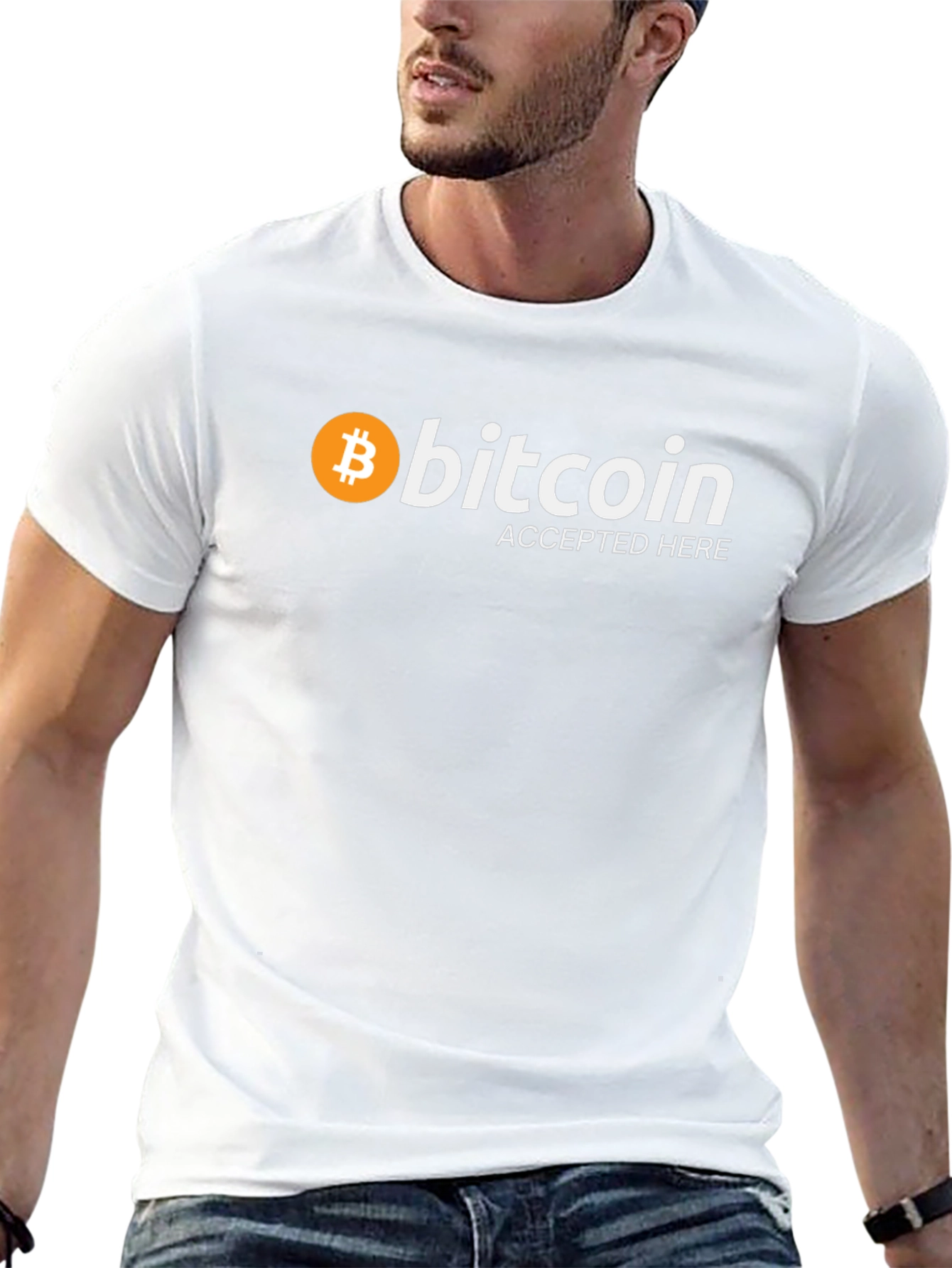 Bitcoin Accepted Here Black T-Shirt Crypto Currency Tee