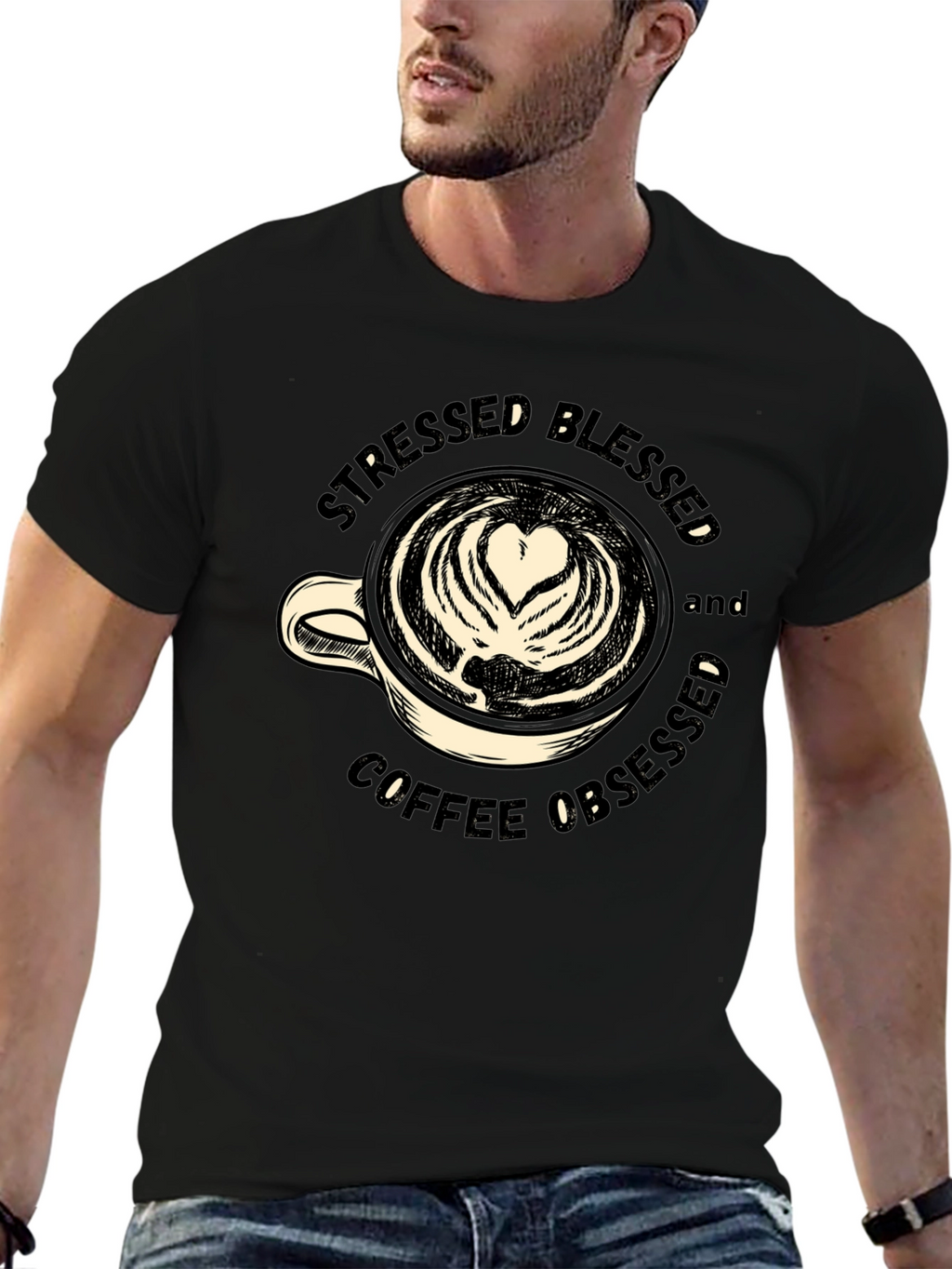 Stressed Blessed Coffee Obsessed Graphic Tee