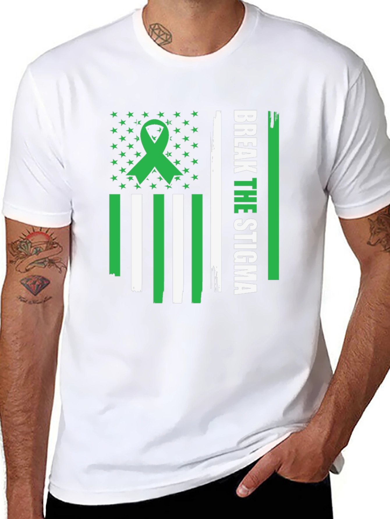 Break the Stigma Green Ribbon Mental Health Awareness T-Shirt