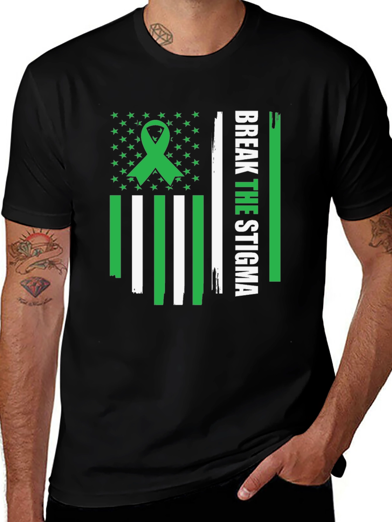 Break the Stigma Green Ribbon Mental Health Awareness T-Shirt