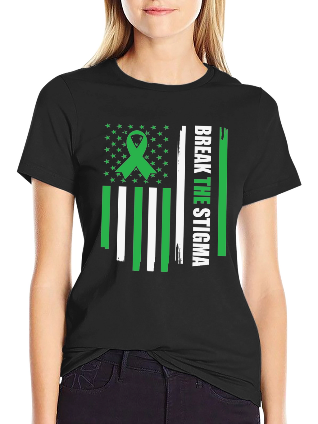 Break the Stigma Green Ribbon Mental Health Awareness T-Shirt
