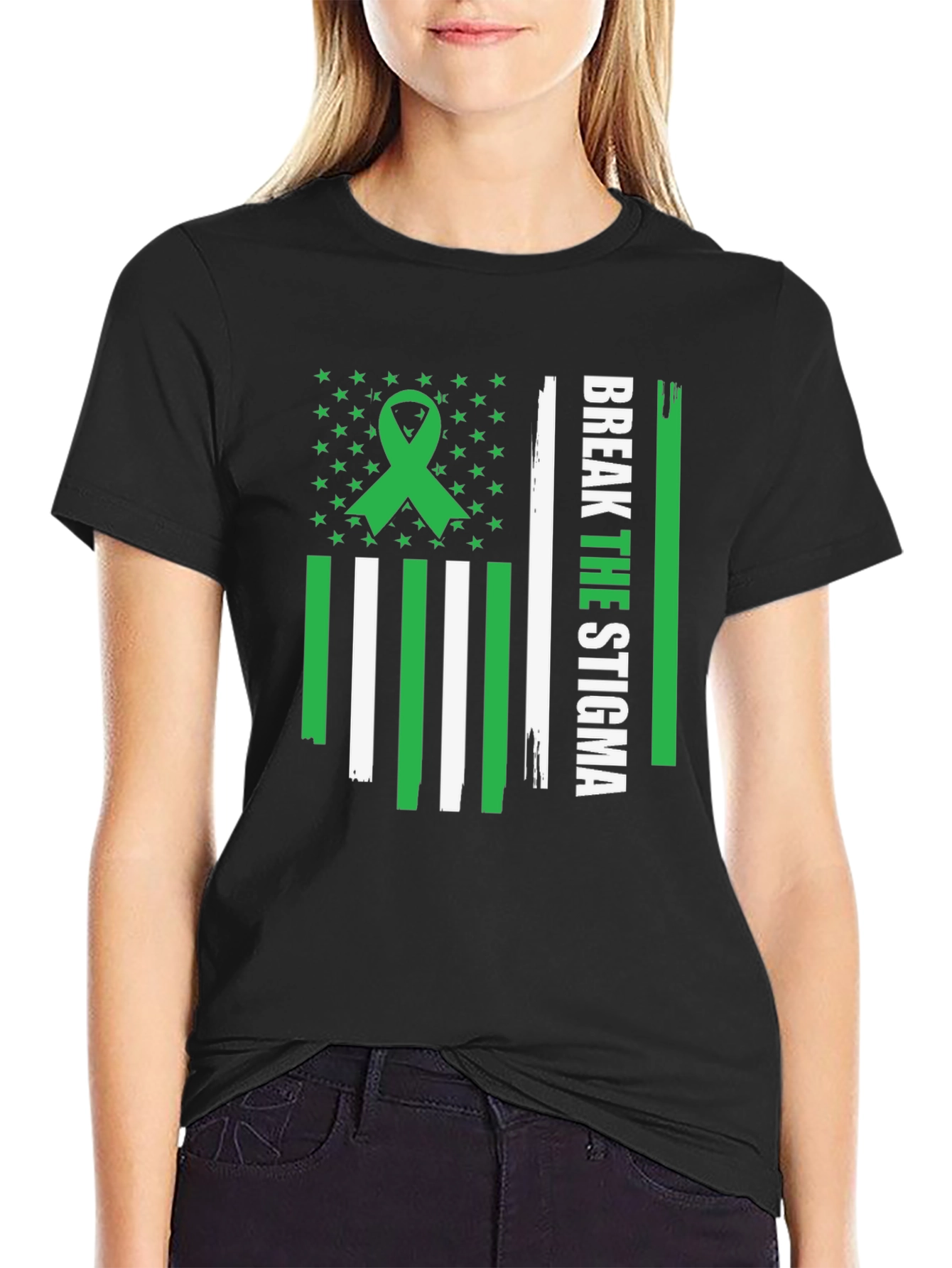 Break the Stigma Green Ribbon Mental Health Awareness T-Shirt