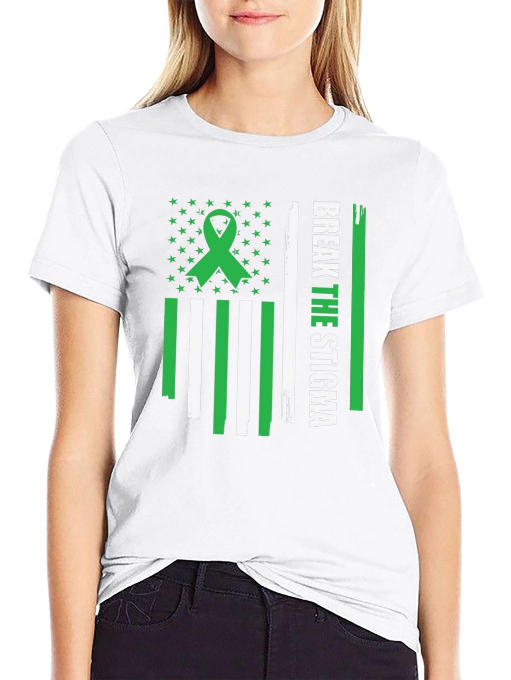 Break the Stigma Green Ribbon Mental Health Awareness T-Shirt