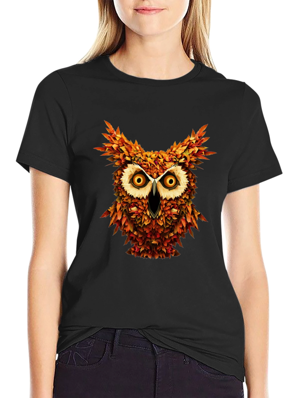 Owl Leaves Graphic T-Shirt