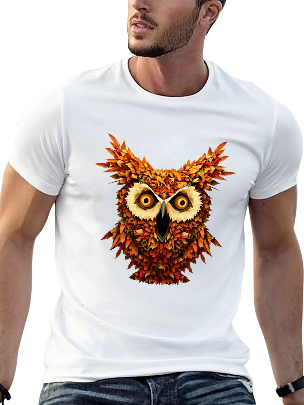 Owl Leaves Graphic T-Shirt
