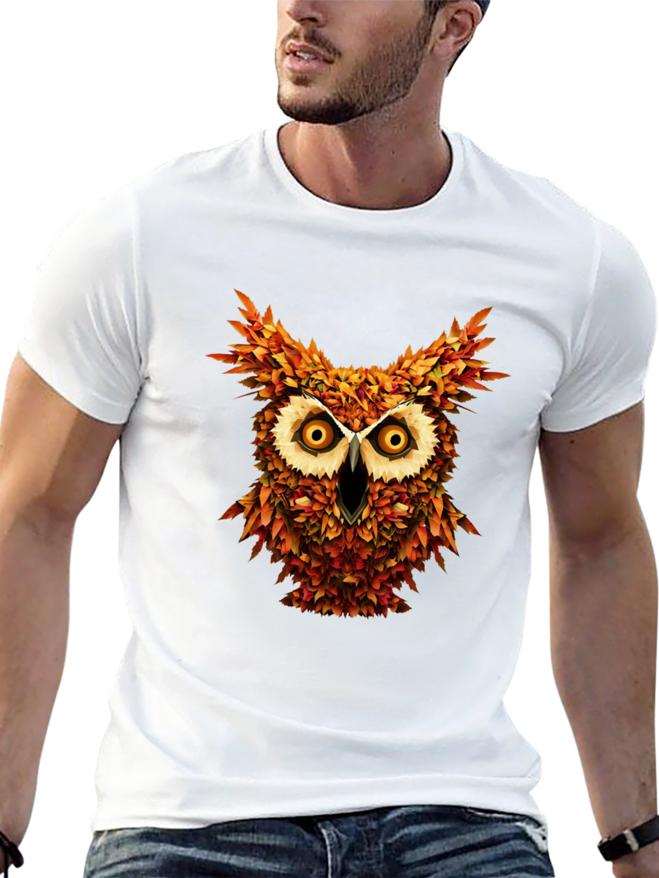 Owl Leaves Graphic T-Shirt
